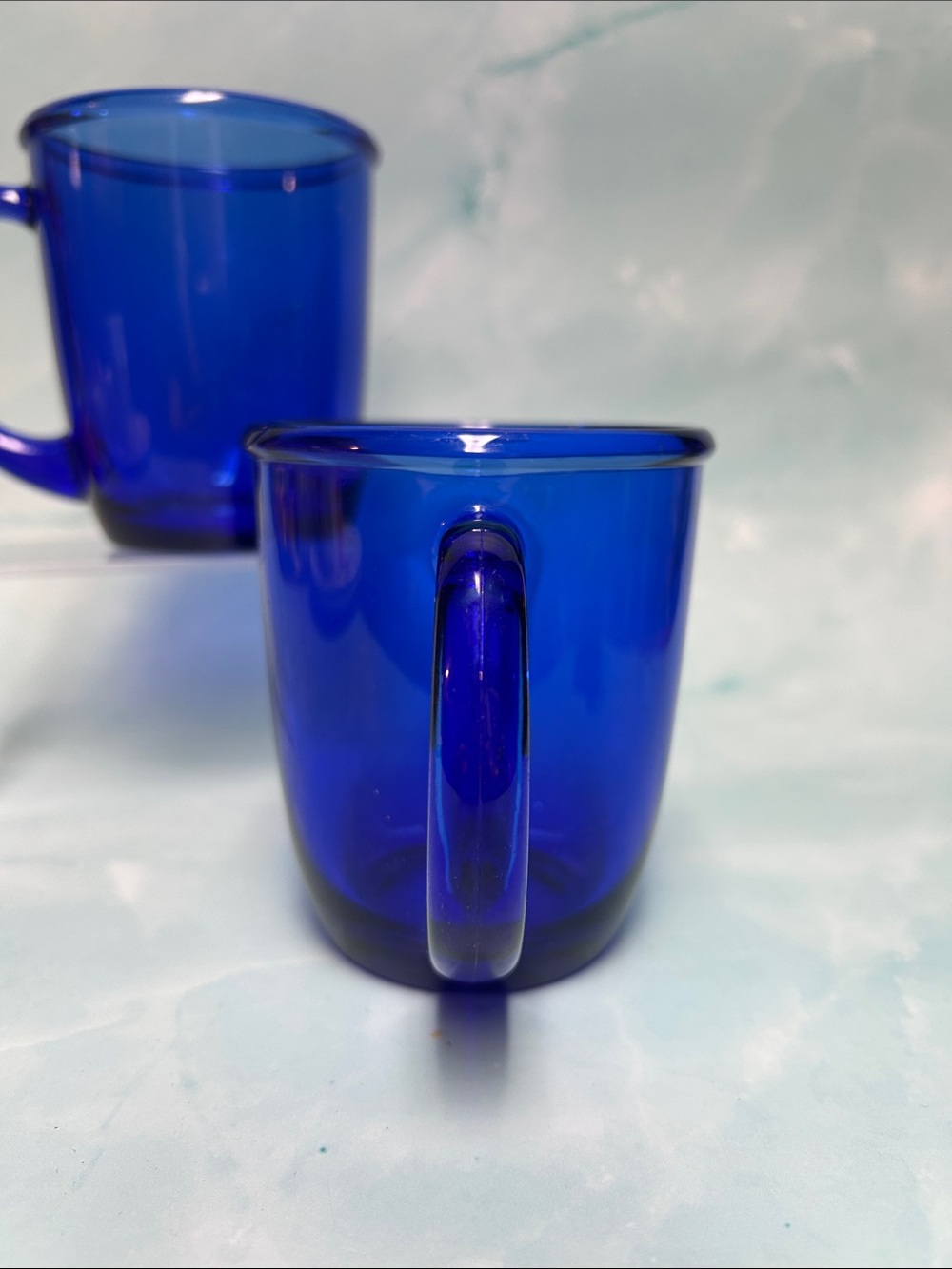 Arcoroc Cobalt Blue Glass Coffee Mug 10 Oz. Made in France Set of 2 - Picture 4 of 4